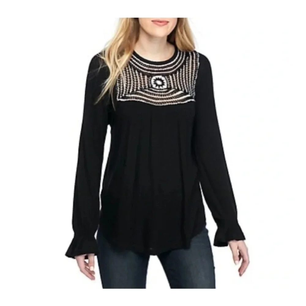 NWT Free People Soul Mate Top Women's Small Black White Crochet Lace Applique